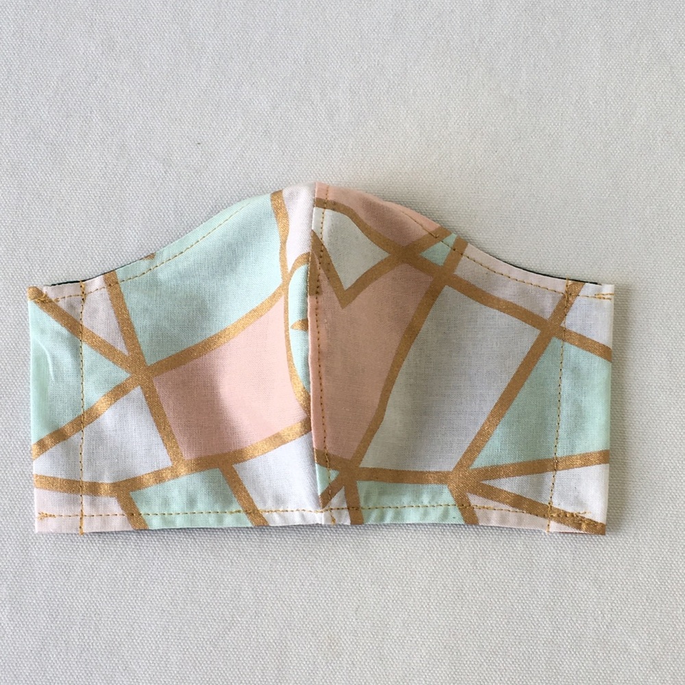 3 FOR $29 FACE MASK COTTON GEOMETRIC GOLD BLUE - Picture 5 of 5